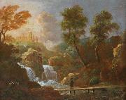 Landschap figuur op een brug bij een waterval Willem van Bemmel